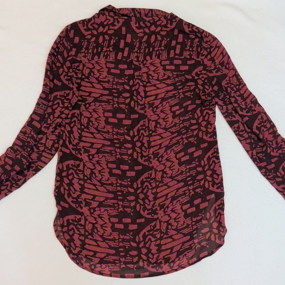 VS Moda Int'l Semi Sheer Pink & Brown Button-Down Blouse - Size Medium - Picture 7 of 8